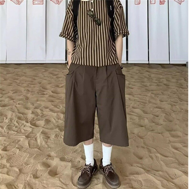 【有货】DQ142-批45原版质量纯色工装大口袋休闲短裤男女七分裤潮图片