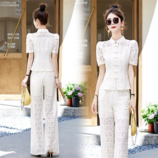 新中式女时尚套装2025年夏季新款高质感洋气蕾丝两件套修身显瘦潮，女装套装/套裙，关键词