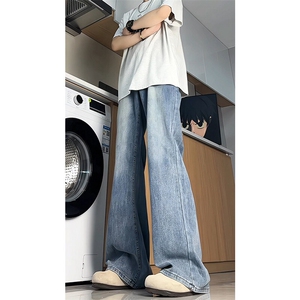 闪电纹牛仔裤男加长版高个子裤子190cm115美式高街微喇裤KZ065P65图片