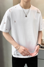 直播店主风夏百搭破洞潮牌T恤短袖社会小伙A236-23371-P50控70，男装T恤，电商A236