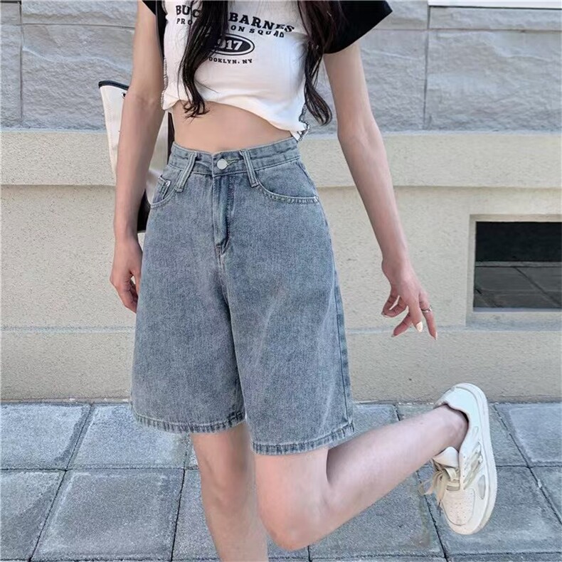 复古牛仔裤女2025夏高腰宽松遮肉直筒阔腿五分中裤子潮,男装牛仔裤,星座506A