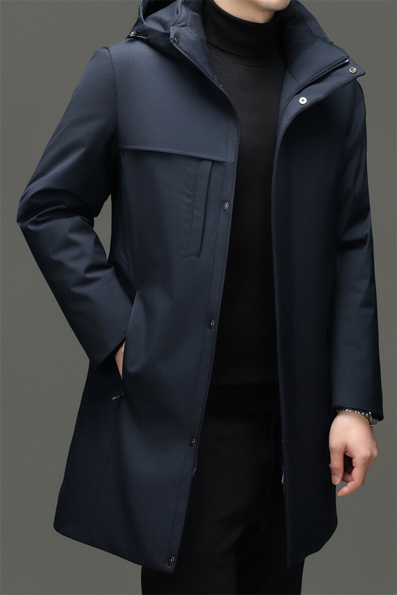 HM896新款冬季男士鸭绒羽绒服可脱卸帽保暖外套修身中长款大衣,男装羽绒服,电商B360A（原721A）