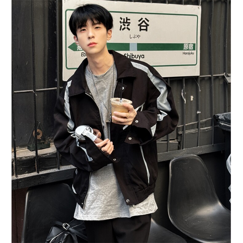 (自家图）拼接外套男小众宽松休闲运动廓形夹克上衣9008-P75,男装夹克,星座910-5