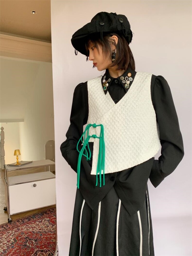 绿色大盘扣两件套衬衣，其它，WAN QING万青