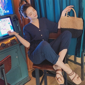 现货！现货！两色麻料假两件连体裤1307-0620-P95-控138图片