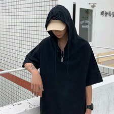 连帽五分袖t恤男ins超火网红港风潮嘻哈宽松百搭短袖卫衣4390-p35图片
