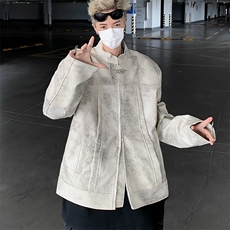 立领高级感机车皮衣男春秋短款垫肩夹克宽松飞行外套潮牌Y158/P85，男装夹克，星座506