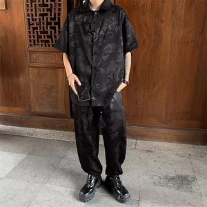 新中式风套装男龙纹衬衫短袖裤子2025新款男装 XZ212-QTZ02-P65图片