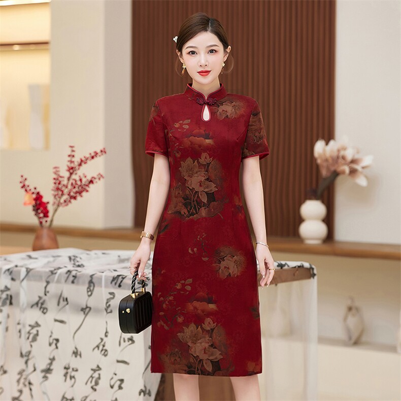 真丝花罗香云纱旗袍连衣裙2025夏季新款高端喜妈妈礼服桑蚕旗袍,女装汉服/婚纱/旗袍/礼服,小荷流
