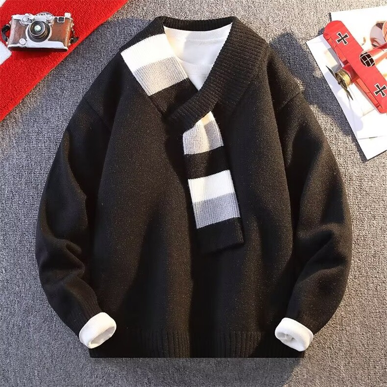 原创设计围巾装饰V领毛衣男秋冬针织打底衫情侣款毛线衣NY306P63，男装T恤，星座1013-5