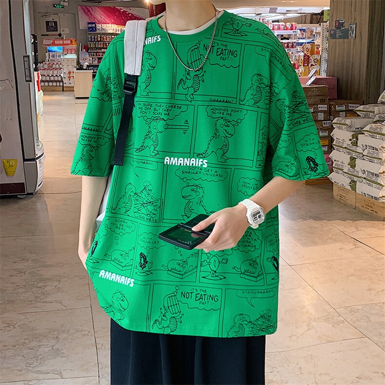 2023港风潮牌夏季百搭卡通印花T恤纯短袖男女1455-P38控价58,男装T恤,电商A441-1