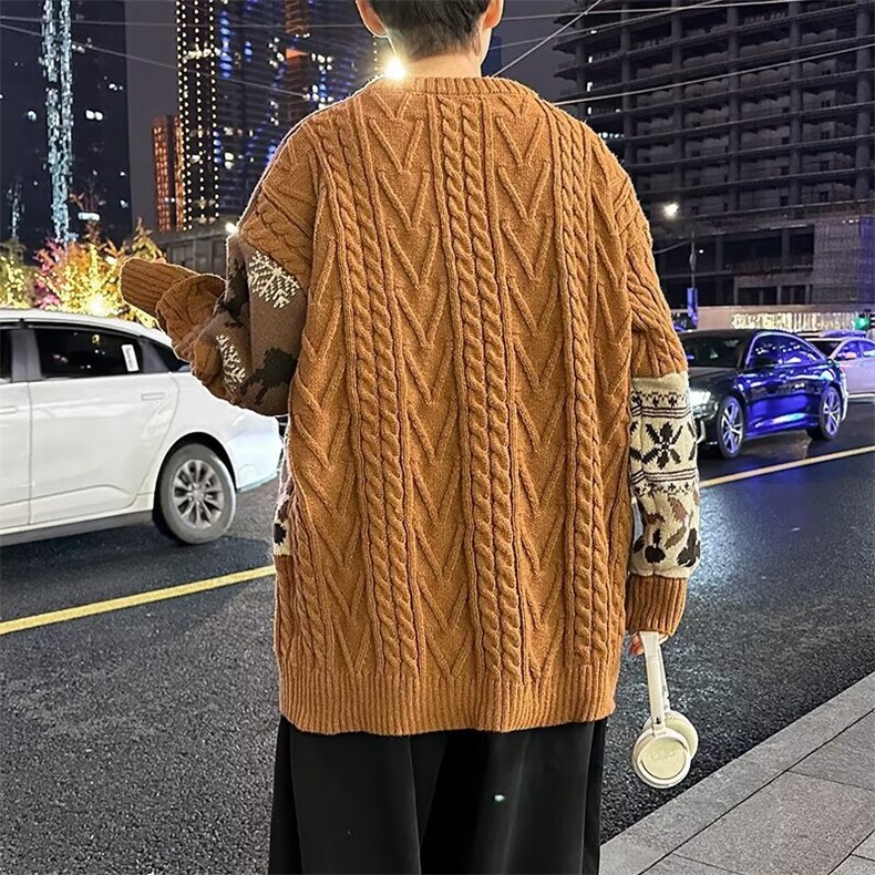 冬季圆领加绒加厚毛衣男潮流保暖拼色休闲长袖宽松时尚针织衫,男装针织衫/毛衣,星座410-7
