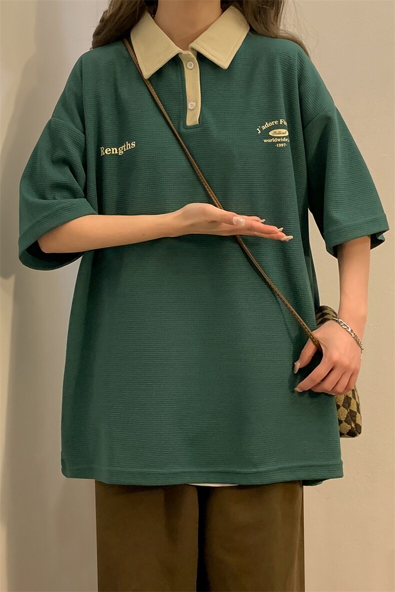 港风2024中性夏装280高克重宽松polo衫翻领男女短袖T恤潮S187-P48,男装T恤,电商A233-1