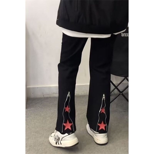 高街裤腿拉链宽松水洗直筒牛仔裤设计百搭休闲裤男长裤L6175-p45图片