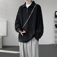8XL-M韩版polo领麻花针织大码翻领慵懒风宽松百搭毛衣MY1518P75，男装针织衫/毛衣，电商B238