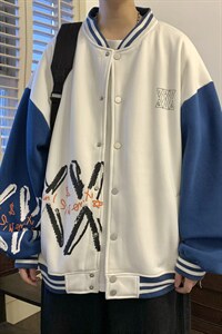22秋 新款宽松休闲撞色情侣棒球夹克卫衣外套 B266-Y613-P75图片