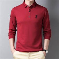 中年长袖刺绣上衣时尚翻领T恤男秋季新款爸爸商务POLO衫上衣，男装T恤，电商B212（原钱塘6029）