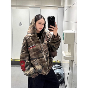 秋季新款迷彩开衫连帽运动衫男女美式覆古宽松百搭情侣外套潮图片