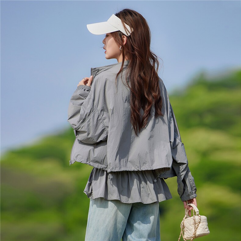 现货2026夏季新款时尚内搭拼接防晒衣两件套旅行户外短外套,女装防晒衣,靓衣阁
