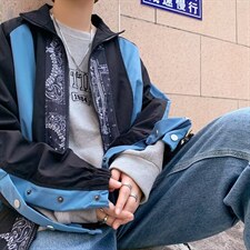 男秋季外套潮牌街头高街腰果拼接双层夹克YT10P65，男装夹克，星座1116-2