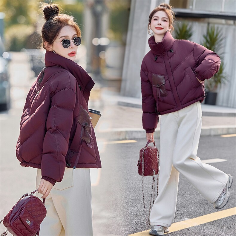小个子短款立领羽绒服女2024新款冬季爆款设计感保暖白鸭绒面包服图片