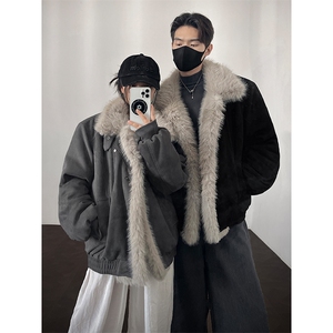 做旧麂皮绒夹棉棉服冬季加厚保暖毛领外套5D1198-TP105178图片