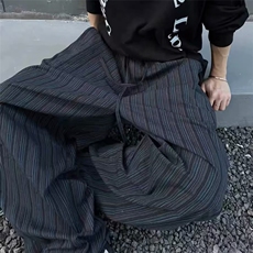 现货竖条纹弯刀阔腿香蕉裤松弛感穿搭慵懒风复古休闲拖地裤网图，男装休闲裤，星座302B-2