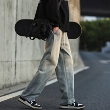 秋冬新款牛仔裤松紧腰橡筋裤直筒宽松潮流水洗拖地裤G63-P48，男装牛仔裤，星座815-2