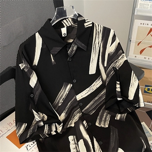 夏款男短袖衬衫扎染涂鸦印花宽松五分袖衬衣CS5102 P33图片