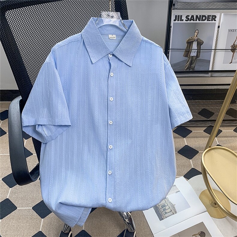 高品质夏款男短袖衬衫提花纹路冰丝五分袖衬衣CS525P43,男装衬衫,星座1013-1