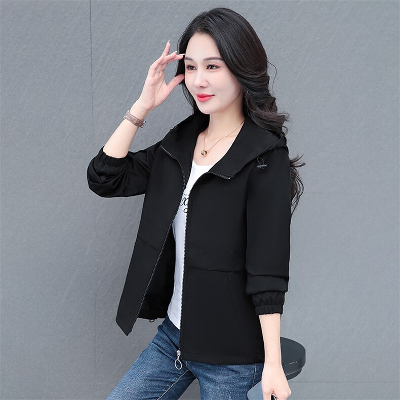 外套女秋冬季外穿夹克衫百搭休闲户外服宽松显瘦连帽短款外套长袖,女装短外套,燕颉服饰