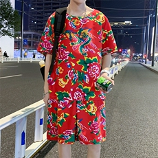 TZ203男女休闲东北大花短袖圆领T恤衫短裤可套装单选团队服风，男装休闲套装，星座115A(原星座507）