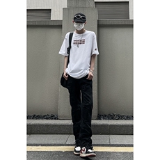 B221美式ins高街小众假破洞修身微喇牛仔裤LK22065-P65控88，男装牛仔裤，电商B221