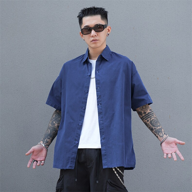 美式工装衬衫短袖夏季宽松纯棉脏染衬衣男A436-0601E-P4068,男装衬衫,电商A436