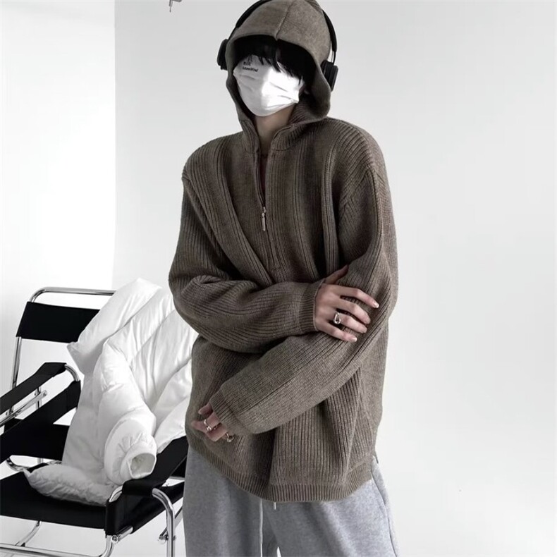 复古小众半拉链连帽毛衣男高级感懒惰针织衫外套218-8MY3116P58,男装针织衫/毛衣,星座218-8