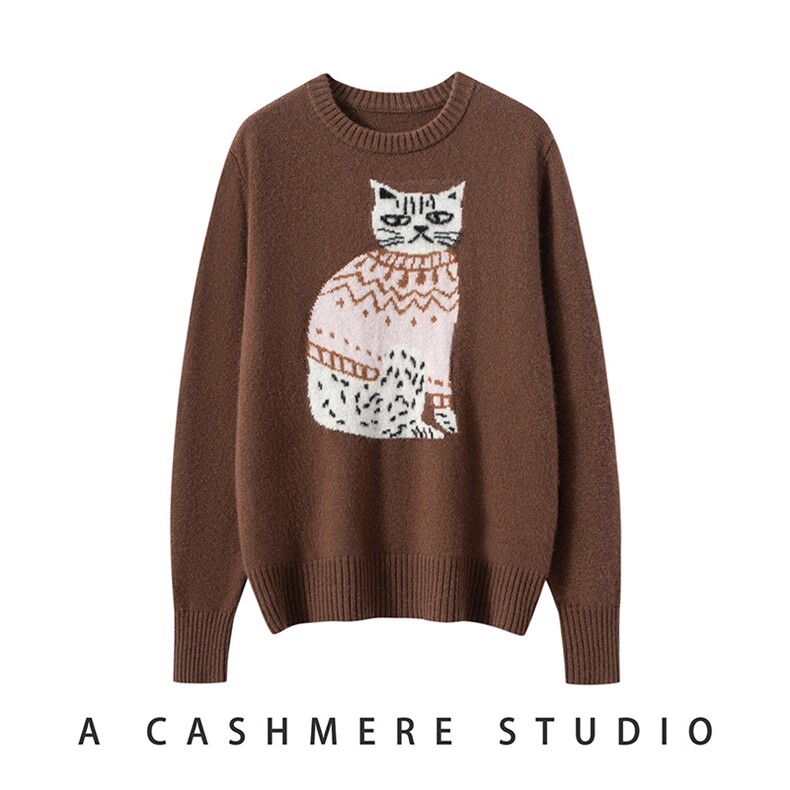 2025秋冬百搭时尚简约羊绒猫头套圆领，女装羊绒衫，万品羊绒