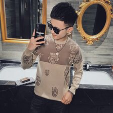 秋冬社会小伙套头毛衣休闲卡通圆领修身针织打底衫MY8621-P65控85，男装针织衫/毛衣，星座308A