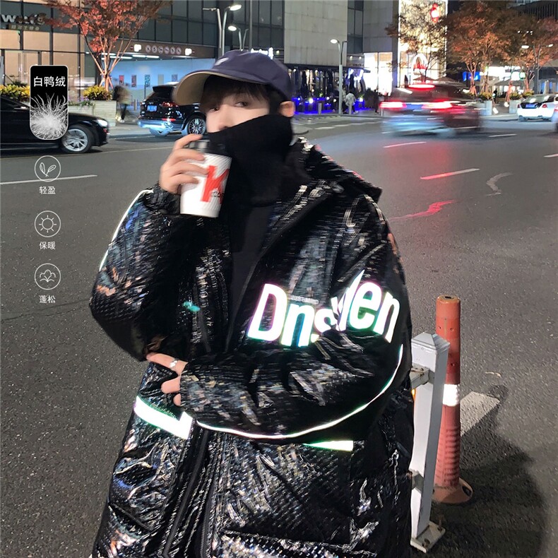 特批 港风夜景标80白鸭绒荧光字母连帽羽绒服YR103 P165控268图片