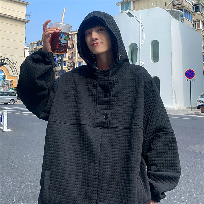WY76-P48纯色华夫格连帽卫衣外套,男装卫衣,星座1501-1