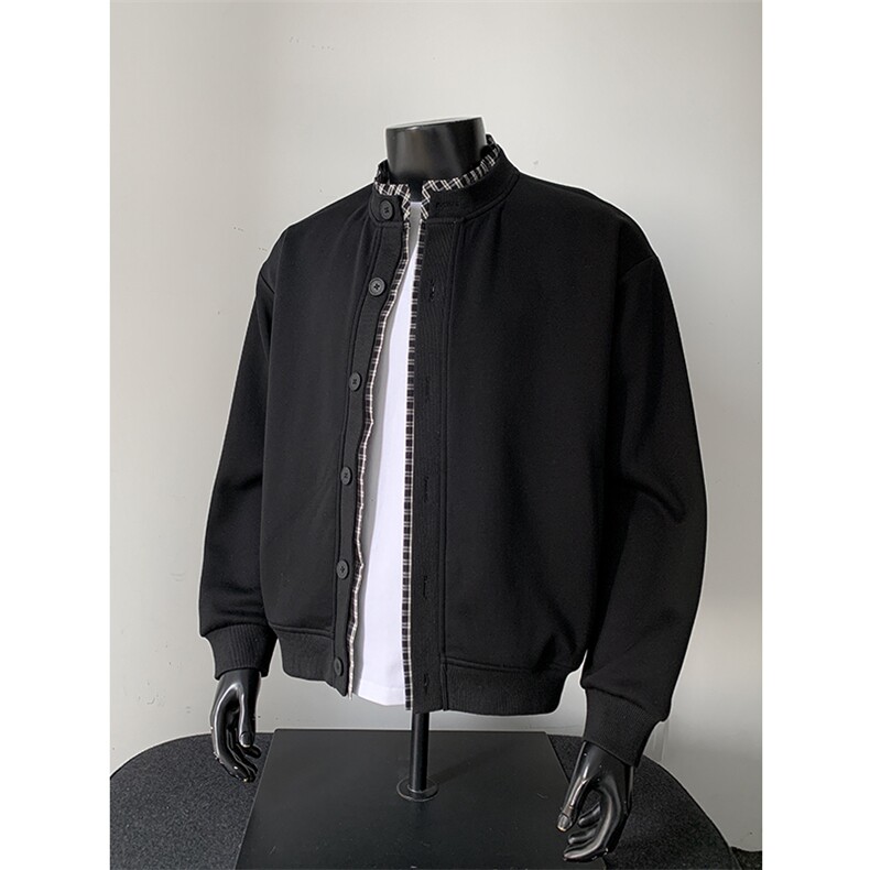 2026新款320g华棉假两件格子拼接大码开衫外套男J6504特P48控98，女装短外套，电商A001-1