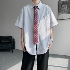 8XL-M条纹短袖衬衫男夏季宽松慵懒风痞帅大码衬衣外套DC28001P40，男装衬衫，电商B312