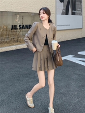 主推现货-2025年秋季新款气质小香风套装百褶裙两件套女，女装套装/套裙，霓裳依族