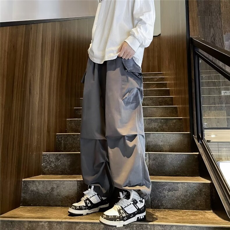 裤子男高街潮牌ins宽松直筒工装裤束脚运动休闲k021-p45,男装休闲裤,星座1001-1