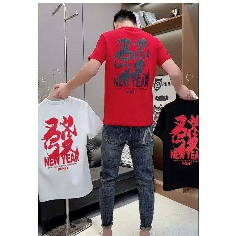 2025年夏季新款男士百搭加厚印花短袖T恤上衣半袖时尚休闲潮牌,男装T恤,电商B212（原钱塘6029）