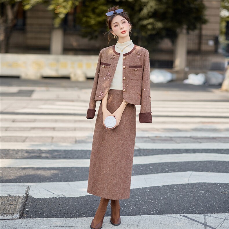 毛呢小香风套装女秋冬高级感2025新款bao款千金套装裙两件套,女装套装/套裙,众宇琦