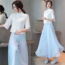 新中式汉服裙裤套装女款2025新款春秋中国风两件套改良旗袍连衣裙，女装套装/套裙，芷墨服饰