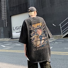 2025年夏季复古水洗T恤美式重磅力推XZ517A-BK1183P38，男装T恤，星座517A