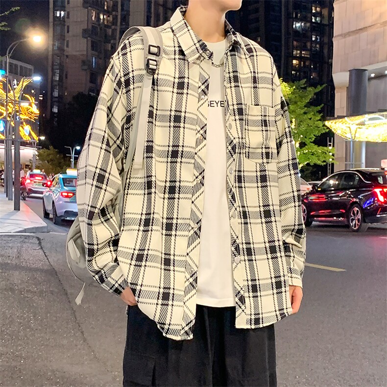 控价89港风格子衬衫宽松外套男女衬衣百搭格子外套CS2409P50,男装衬衫,电商A128