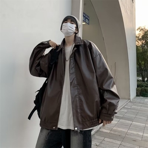 美式复古皮衣外套男士秋冬季高级感痞帅潮牌休闲宽松拉皮翻领夹克图片