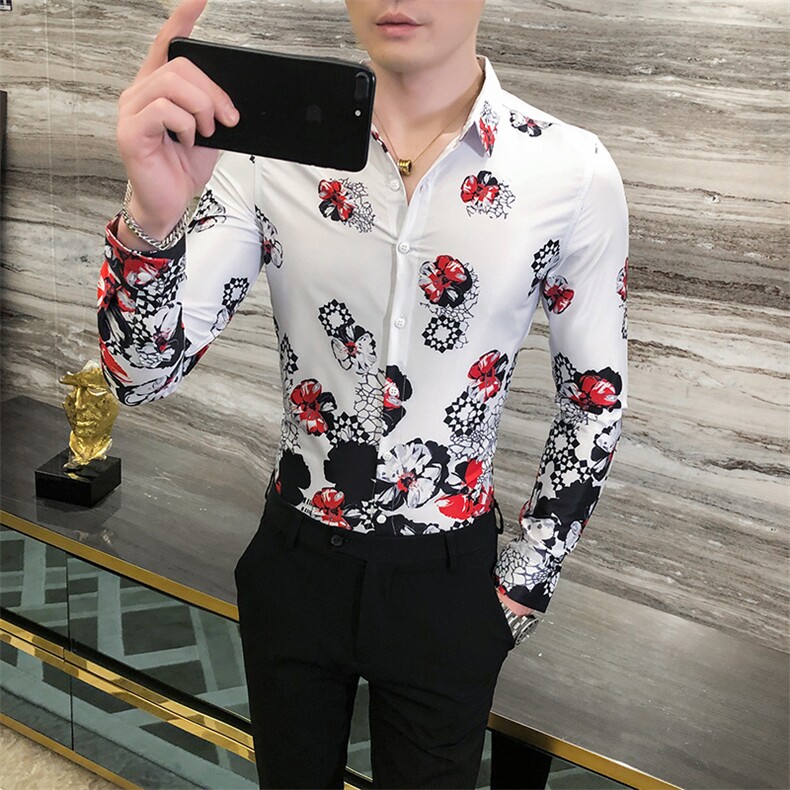 2021春秋男衬衫英伦长袖上衣印花男装韩版修身四季潮流衬衣H634-P55,男装衬衫,星座419（原A233）